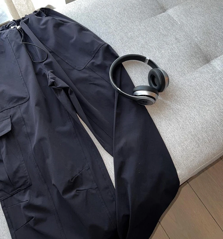 Amerikanische Trendige Arbeitshose mit Kordelzug und Taschen, Frühling Neue Lockere Dünne Weite Beinweite Freizeithose für Damen ﻿ – Detail 5