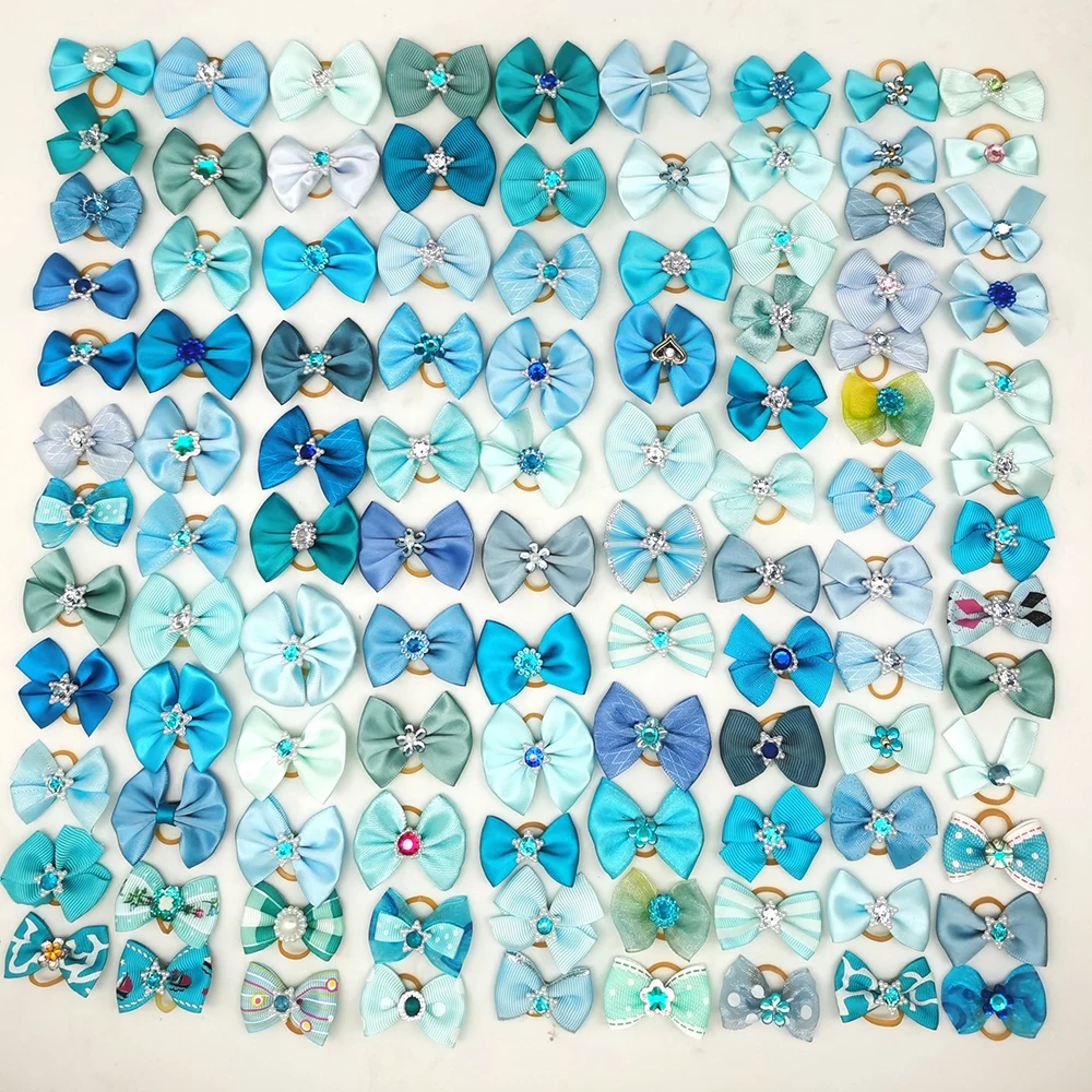 100pcs 애완 동물 손질 머리 활 강아지 믹스 색상 작은 개 머리 고무 밴드 개 공급 업체에 대 한 헤어 액세서리 장식