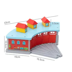 Wooden Train Track Accessories: Double Platform Gas Station & Airplane Airport Educational DIY Toy Set for Children (PEACOCK BLUE)