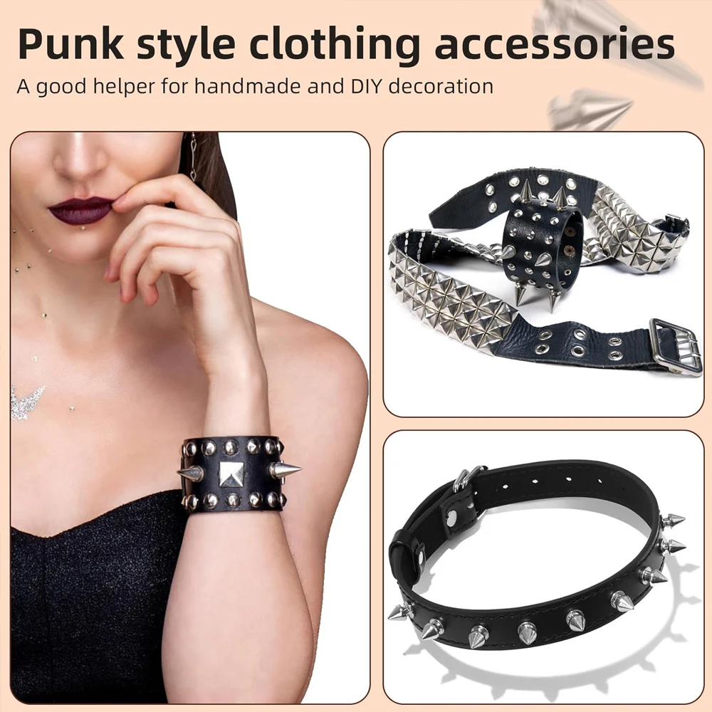 Zxiixz 120 Sets Punk Spikes and Studs Kit 3 Sizes Metal Tree
