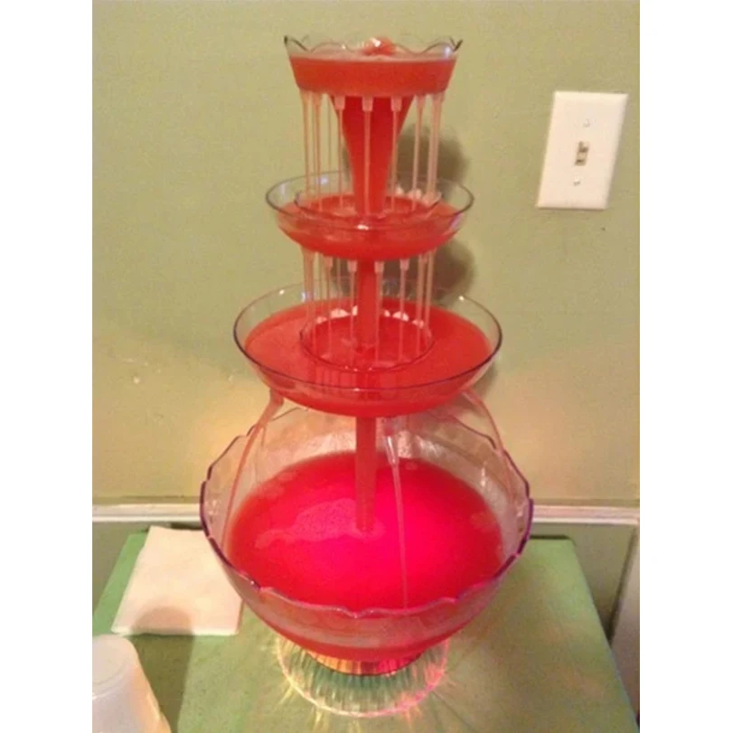 Red Wine Party Fountain, Plastic 3 Layer Transparent Drink Fountain With 5 Cups And LED Lighted Foot