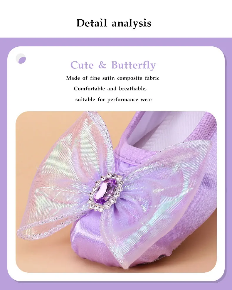 Spitzen-Blumen-Tanzschuhe – Trainings-Ballettschuhe für Mädchen mit weichen Sohlen zum Aufführen auf der Bühne als Prinzessin – Detail 5