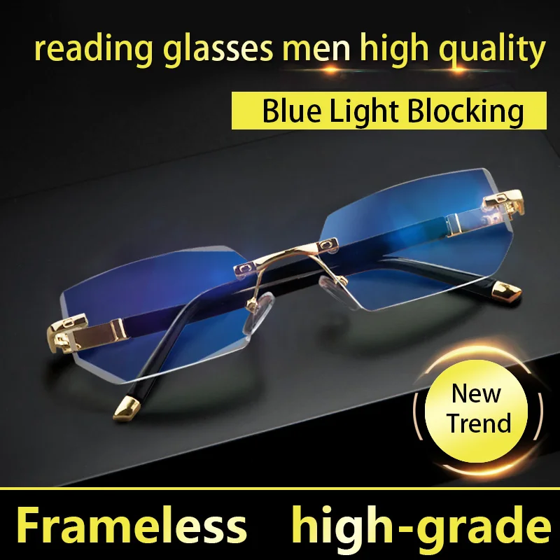 

Blue Light Blocking Reading Glasses for Men, Rimless Presbyopia Eyeglasses,Anti Blue Ray Anti-fatigue Business Office Readers