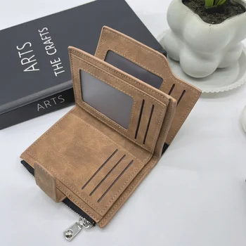 Portafoglio corto per uomo e donna, porta carte multiplo in pelle PU, portafoglio quotidiano leggero ed espandibile con chiusura a cerniera