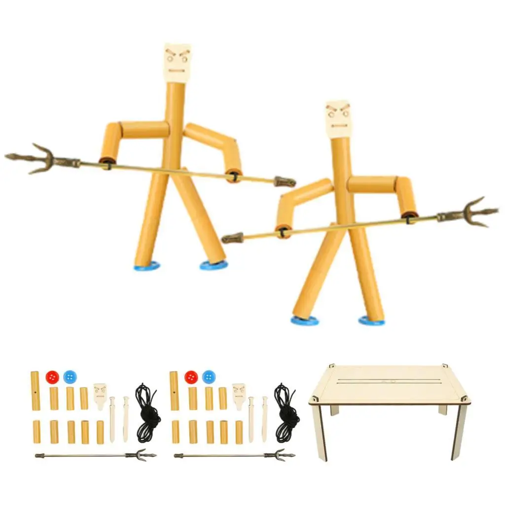 Wooden Fencing Puppets Game Fun Desktop Thread Puppet Game for Children Kids