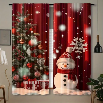 Festive Snowman Christmas Curtain Set 1