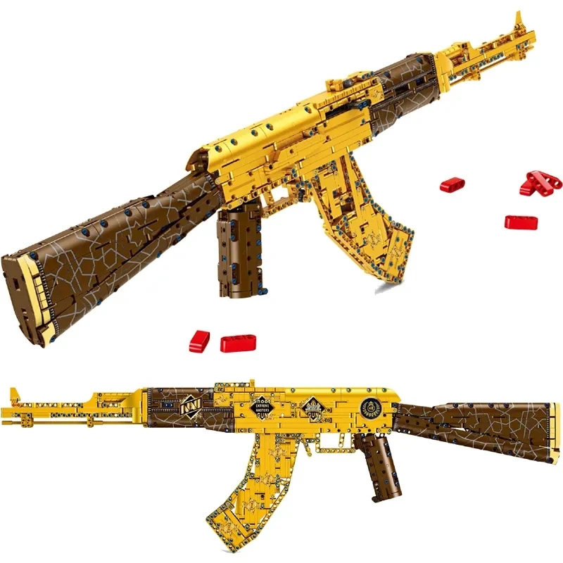 1548 Pcs Military Army Weapon Gold Ak47 Assault Rifle Model