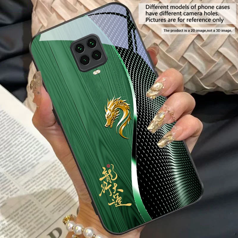 Elegant Black Tempered Glass Phone Case with Traditional Dragon Totem Design