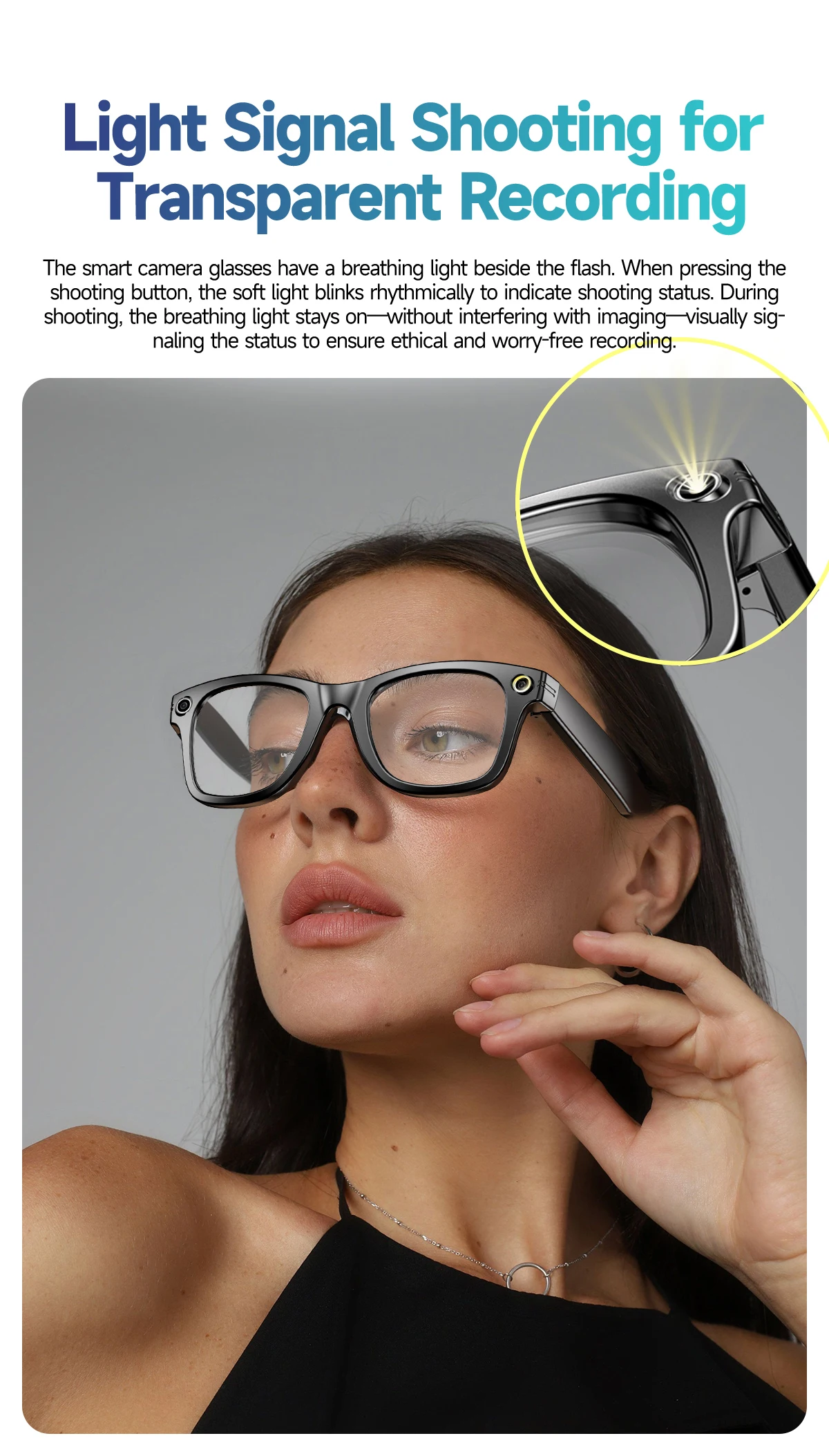 Smarte KI-Brille mit Kamerafunktion 1080HD Foto Anruf Übersetzung Wasserdichte Bluetooth-Sonnenbrille Touch-Steuerung Sonnenbrille – Detail 6