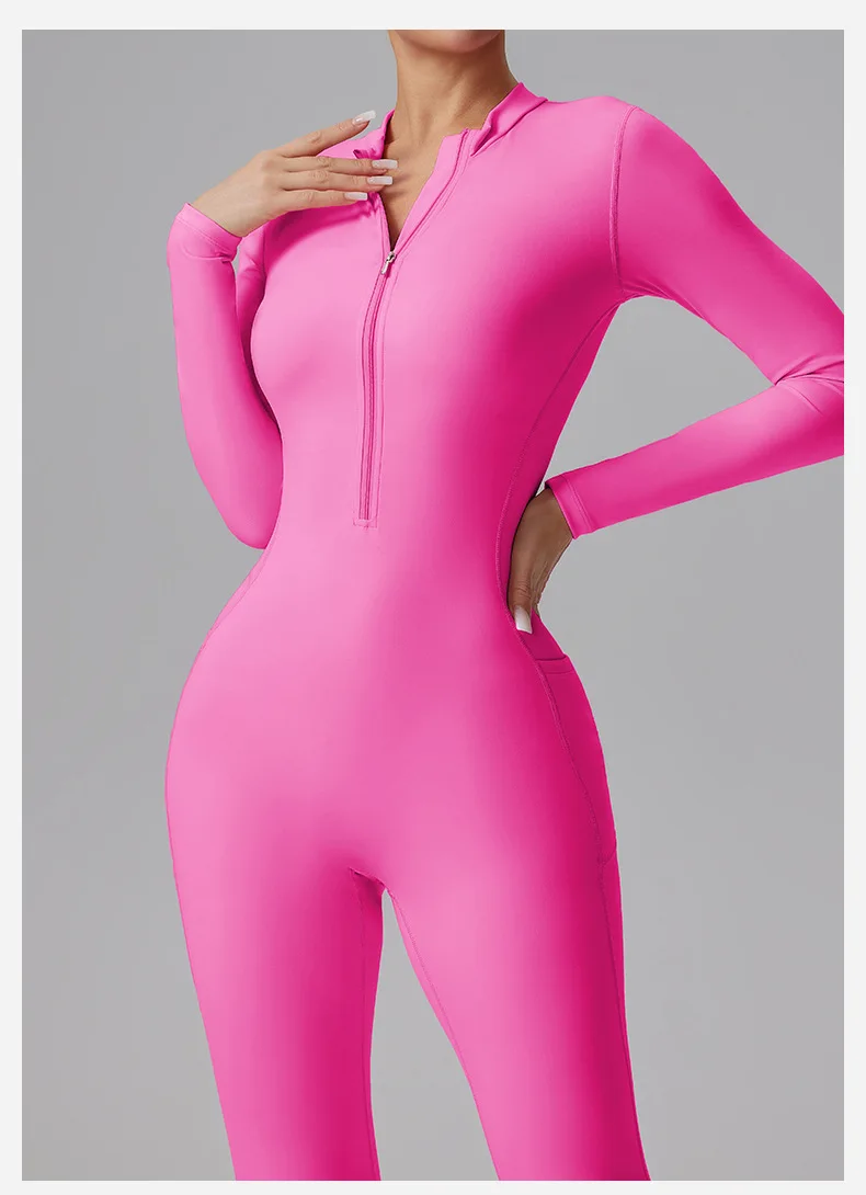 Naked Feel Yoga Unitard with Half Zip, Slimming Dance Bodysuit for Women, Seamless Gym Wear One Piece Workout Suit Spring Autumn