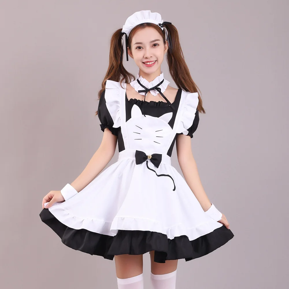 Japanese Black And White Cat Maid Dress Embroidered Maid Dress Maid Dress Cospaly Lolita Cute Dress Halloween Cosplay Costume