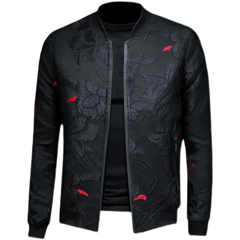 Korean version of fashionable men's printed Jacket, slim fit retro business jacket, men's autumn retro bomber jacket  coats men