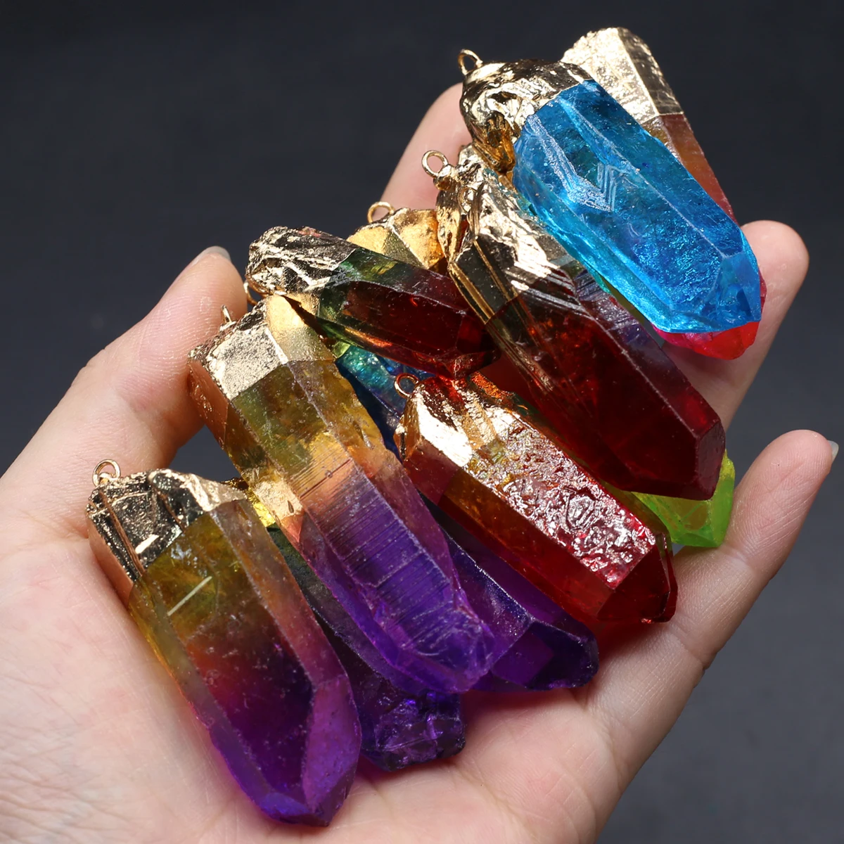 6PCS Colored Crystal Natural Semiprecious Stone Irregular Shape Crystal Column Pendant Charm Jewelry Accessories DIY Necklace
