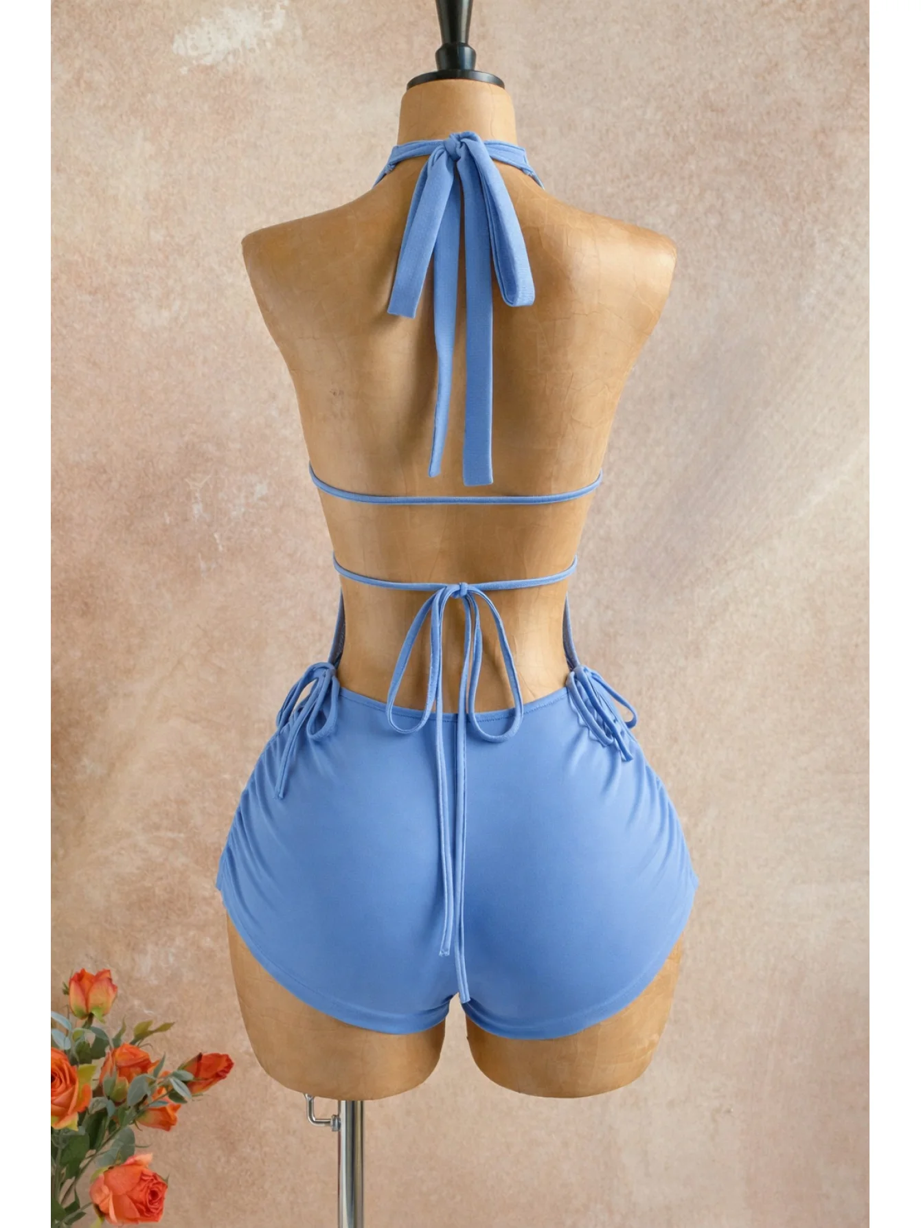 blue halter playsuit full-length display