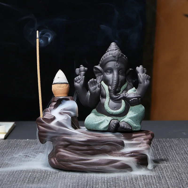 Purple Clay Elephant Head God Back Flow Incense Burner Ceramic Ganesha Buddha sandalwood figurines Shiva home decor Caleb nizar