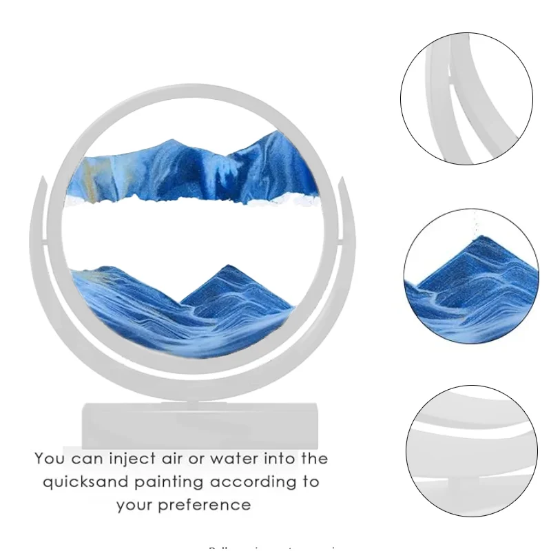 Description Picture 5 of item3D Moving Sand Art Picture Hourglass White Frame Rotatable Round Glass Deep Sea Sandscape Quicksand Sandglass Home Decor Gifts