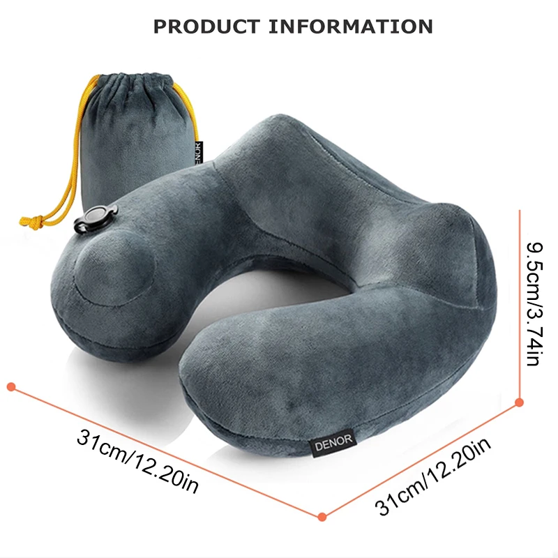 Cuscino Da Viaggio Gonfiabile A U – Portatile, Si Gonfia A Pressione, Supporto Collo, 30x30x15 Cm, Colore Marina