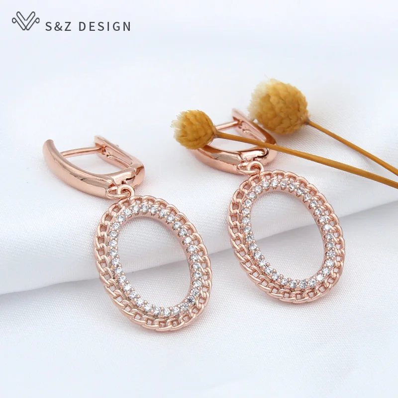 S&Z DESIGN New Fashion Cubic Zirconia Egg Shape Oval Dangle Earrings For Women Girls Wedding Elegant Stylish Jewelry Fine Gift