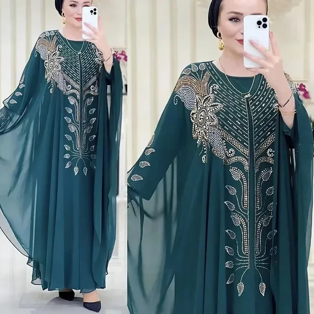 Abayas pour femmes dubaï luxe 2024 mousseline de soie Boubou robe de mode musulmane Caftan Marocain Occasions de fête de mariage Djellaba Femme