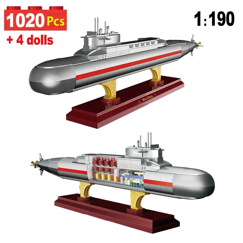 MOC Navy Military Nuclear-powered Submarine WW2 High-Tech Model Building Blocks Bricks Educational Toys for Kids Gifts