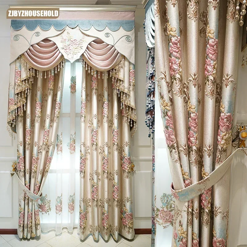 Girl Curtains Embroidered Curtains for Bedroom Villa Window High Precision Curtain for Living Room Gauze Curtains 3D Floral