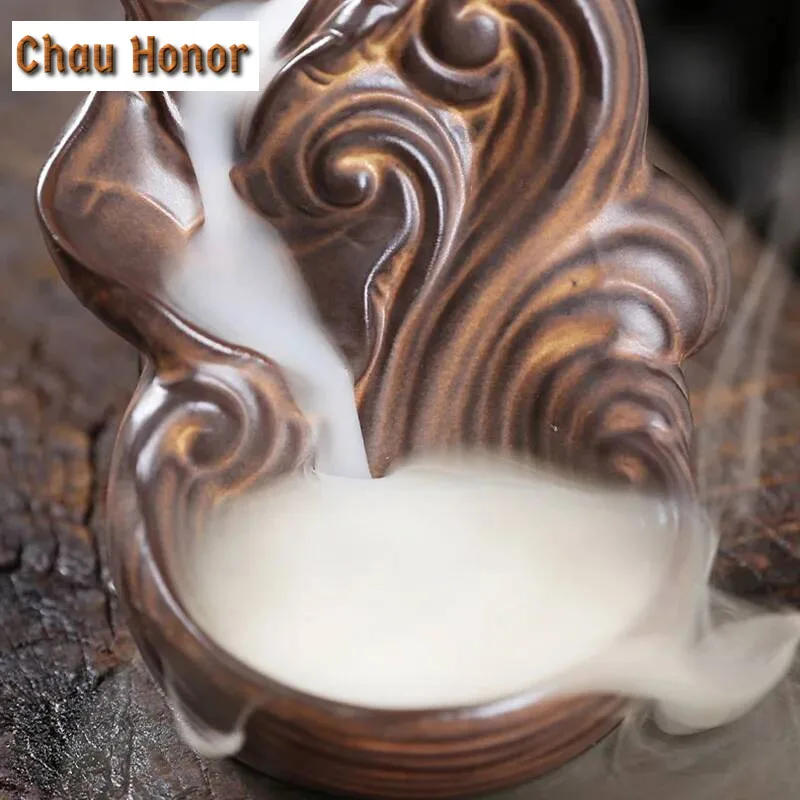 Retro Lotus Fountain Incense Holder Burner Waterfall Backflow Home Decor Buddhist Aroma Censer for Tea House Living Room Decor