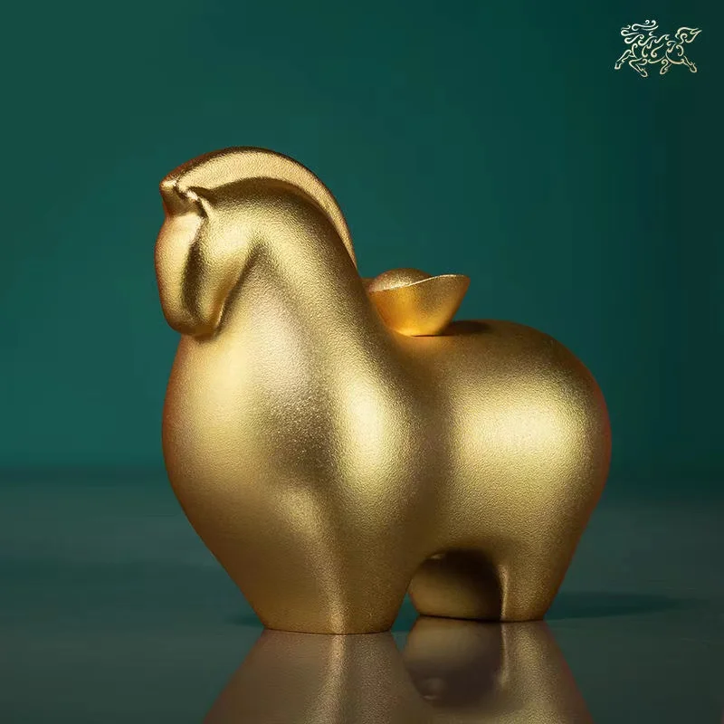 

2023 Good omens Good luck Success fortune horse MASHANG YOUQAN Mascot 24K golden copper sculpture Home hall company Decorative