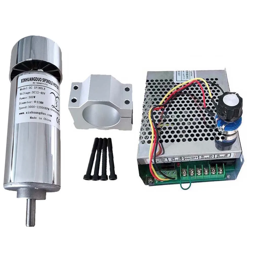 

0.3kw Air Cooled CNC Spindle Motor + Fan Kit 300W 12000rpm DC48V 52mm Spindle Motor + Power Supply Speed Governor for Engraving