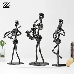 Metal Musician Guitar Player Statue Musical Instrument Little Iron Art Collectible Figurine Home Cafe Office Book Shelf Decorate