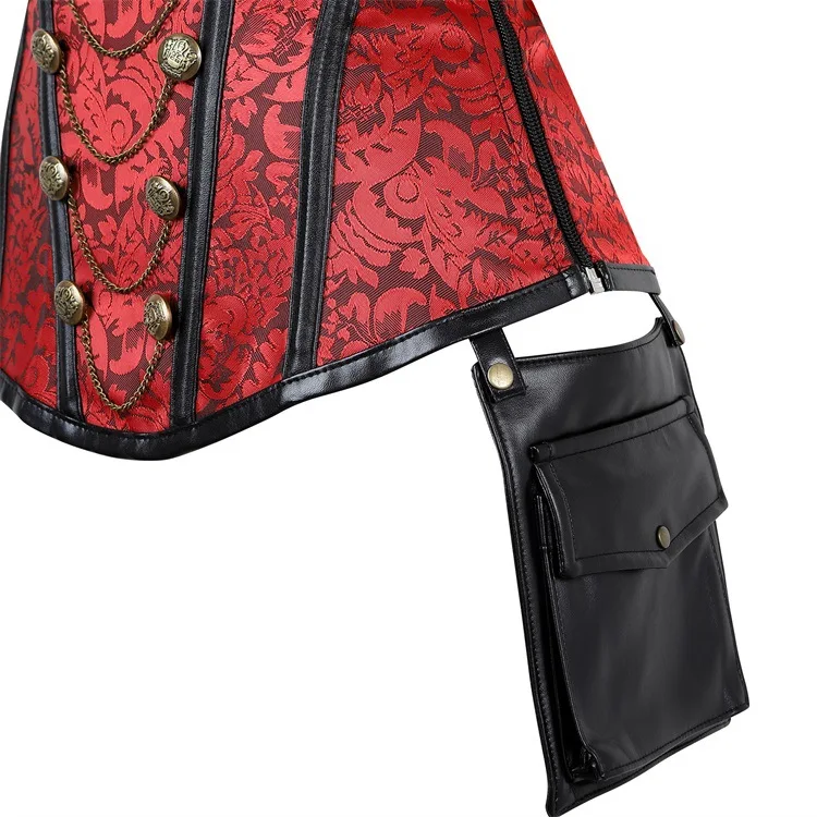 Women Retro Punk With Cape Steel Court Corset Zipper Gothic Belted Waistcoat