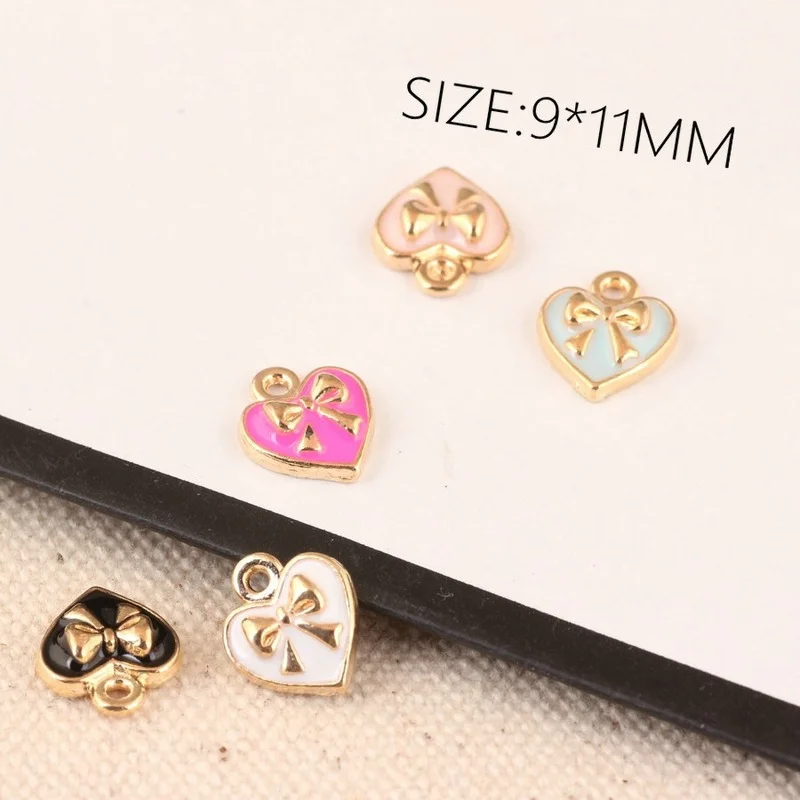 20pcs/lot Charms 9*11mm Heart Bowknot Enamel Charm Pendants Fit DIY