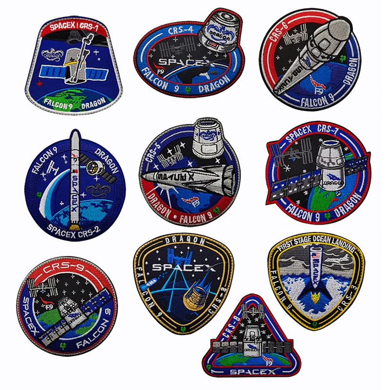 1 Pz 3D Crs Space Station Series Hook And Loop Patch Bracciali Ricamati Patch Ricamate Nasa Spacex Crs 8X8Cm