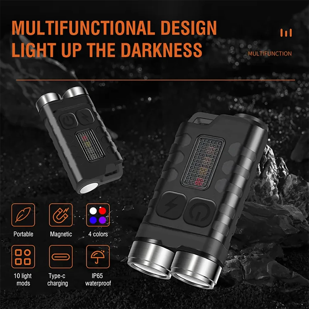 Usb Rechargeable Flashlight Type-C Fluorescent LED Small Torch 10 Modes  Multi-functional Mini Lamp With Magnet UV Light SONG MAN