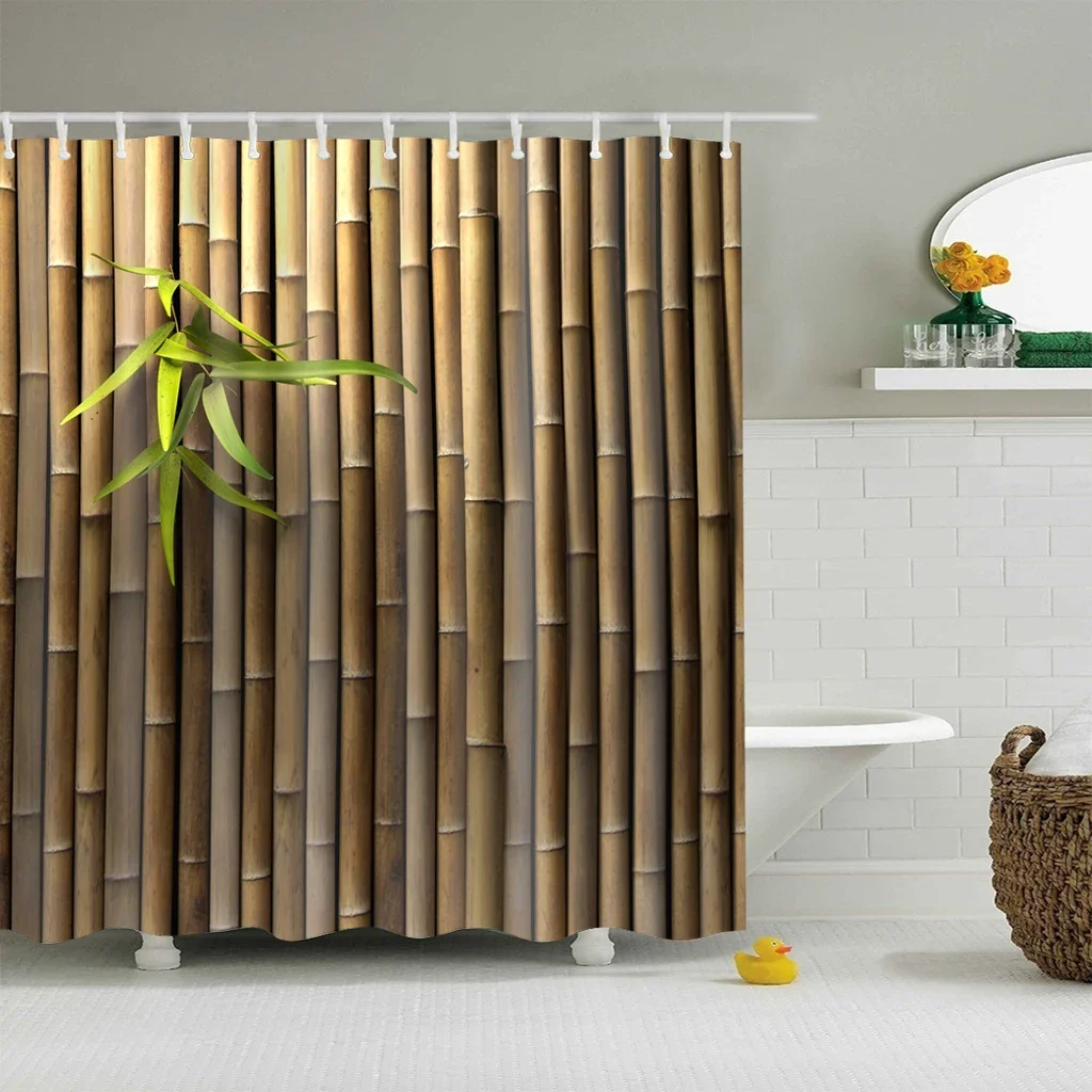 Modern Green Natural Bamboo Series Shower Curtain Set Waterproof Home Bathroom Decor Curtains With Hook Popular Bath Accessories