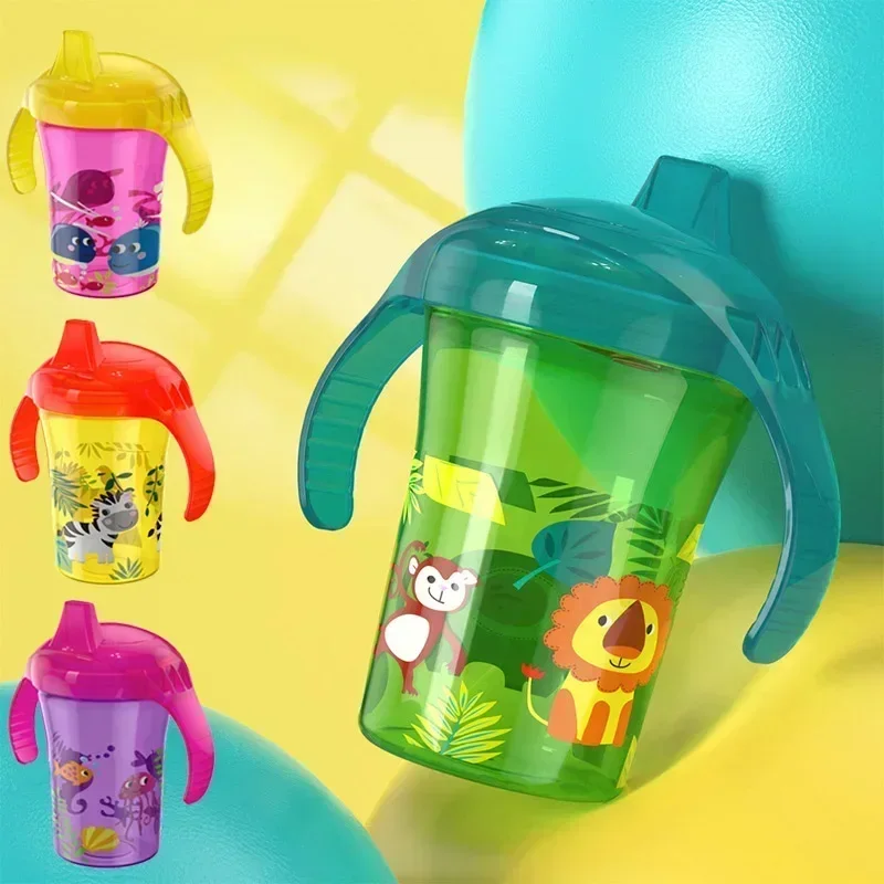 Baby Learning Drinking Cup With Double Handle Flip Lid BPA Free Leakproof Infants Water Cups Bottle Duckbill Cup With Lid 260ML For Drinking Cup Water Cup