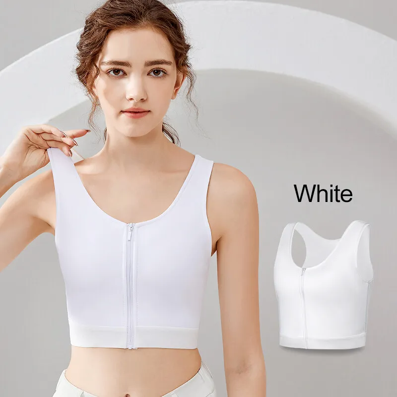 Front Zipper Chest Binder Breathable Super Flat Lesbian Transman Big Boobs  Sports Bra