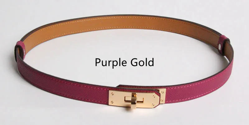 Purple Gold Luxury High-Quality Women's Genuine Leather 1.8cm Wide Belt