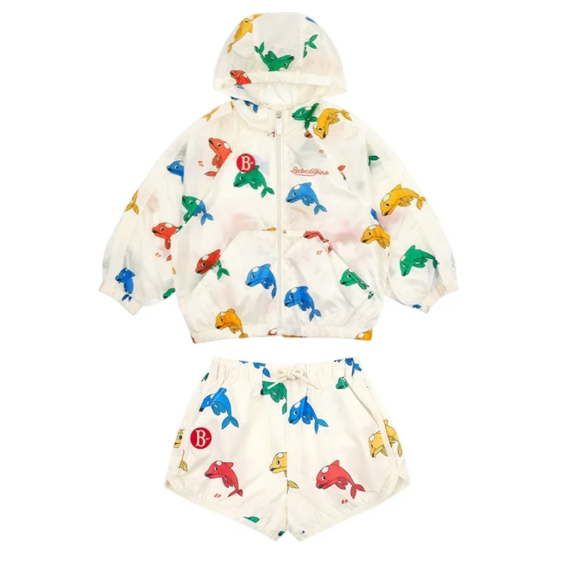 Summer Children's Sunscreen Clothing Hooded 2024 New Zipper Thin Jacket Baby Girl Sun Protection Coat Shorts Set Boys Clothes 5