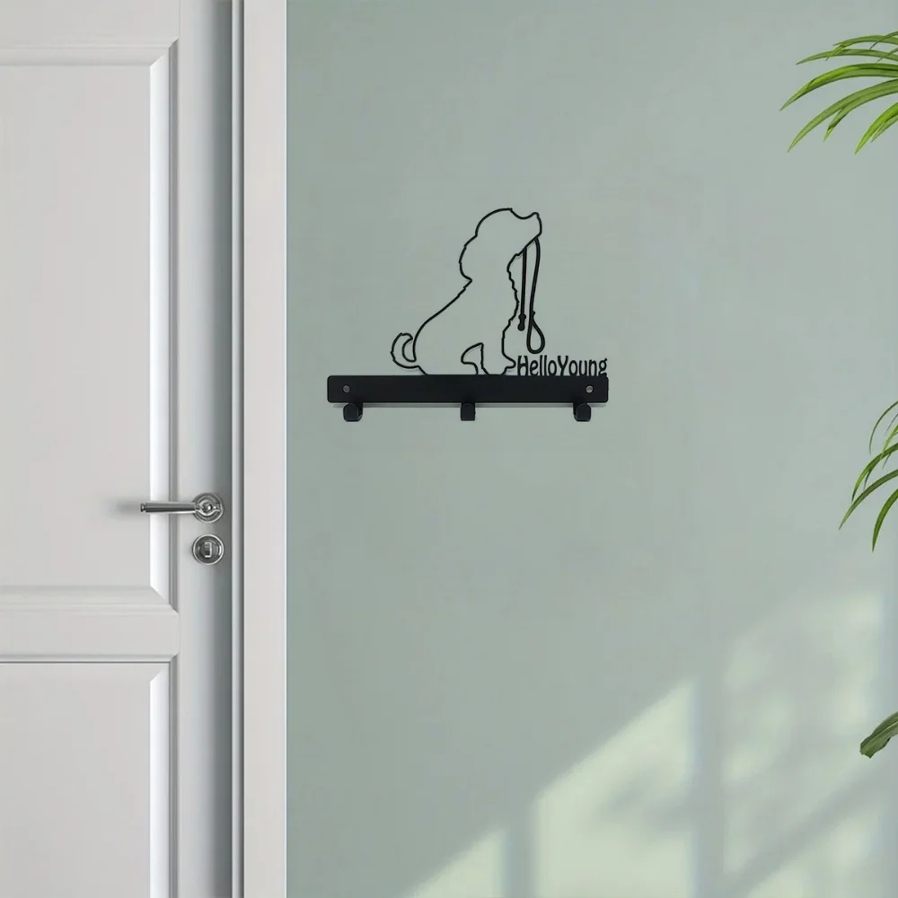 1pc Iron Crafts, Dog Lead/Leash Key Coat Door Towel Hanger Holder Rack Key Hook - DOG WITH LEAD, Wall hanging，Wall-mounted，Hooks 4