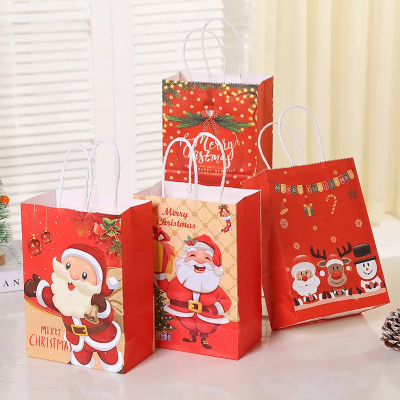 4/8pcs Merry Christmas Paper Gift Bags with Handles Santa Claus