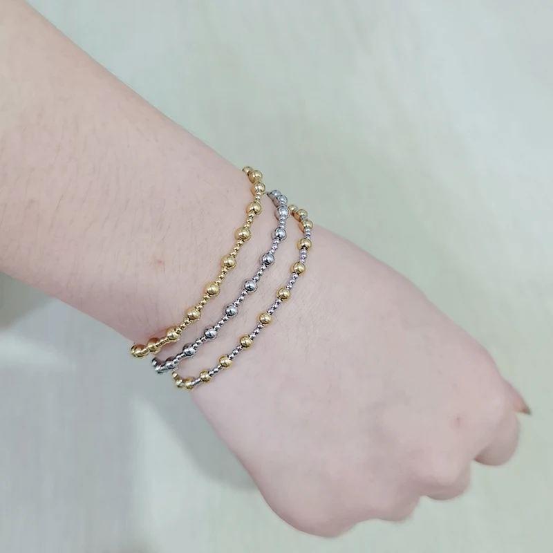 Stainless Steel Smooth Ball Mini Beaded Elastic Bracelet for Women