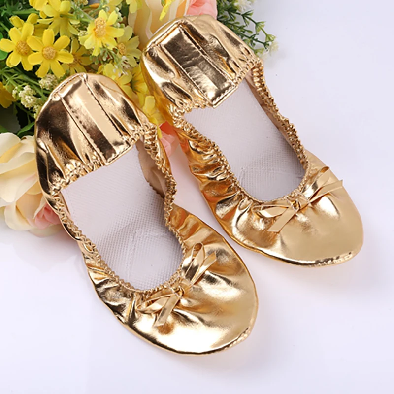 USHINE Leather Ballet Bellly Slippers Dance Shoes Split-Sole Gymnastics Yoga Shoes Kids Girls Women 2