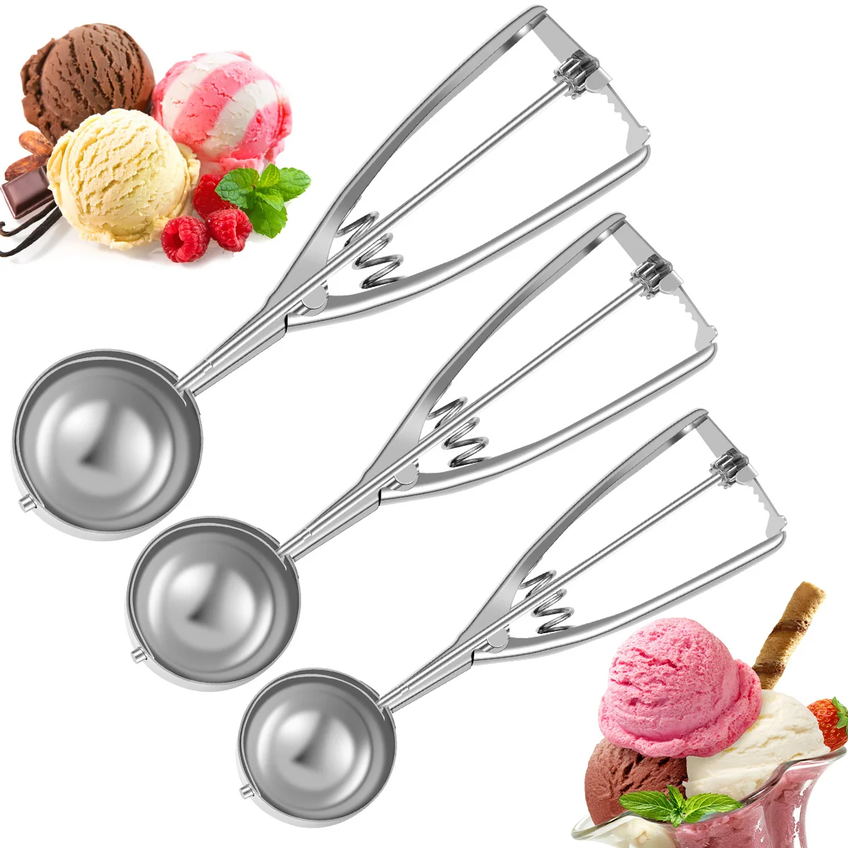 Cookie Scoop Set Small Tablespoon Medium Large Ice Cream Scoop Set Steel  Dough