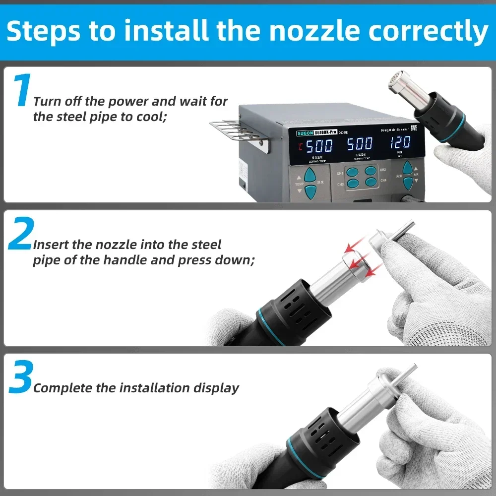 SUGON 8610DX Pro 1000W Hot Air Rework Station Microcomputer Digital Display BGA Rework Station Curved Nozzle Welding Repair Tool 6