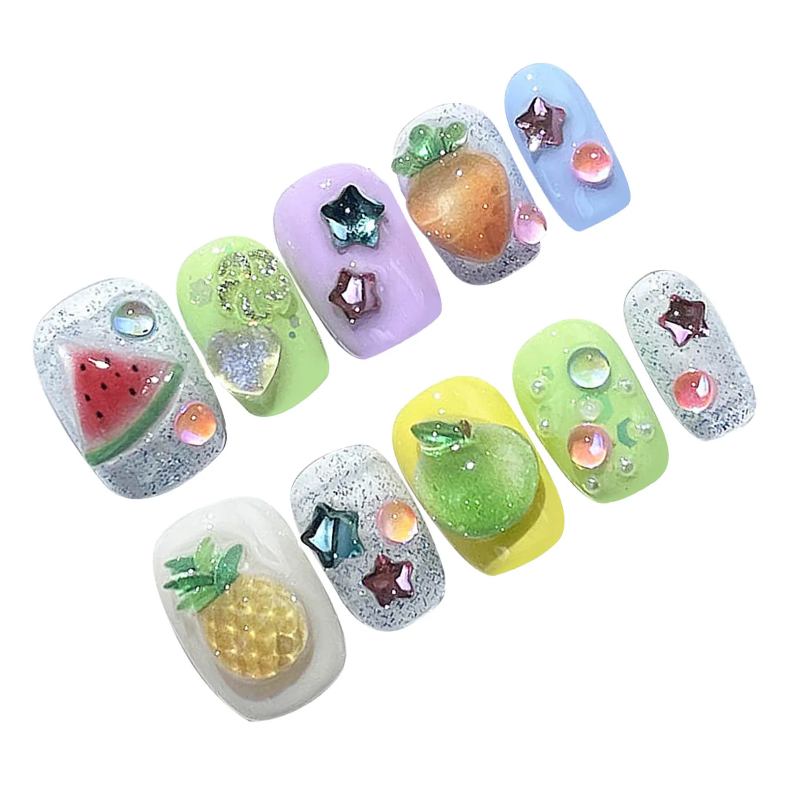 

Colorful Fake Nails with Fruit Decor Chip-Proof Smudge-Proof Fake Nails for Hot Girl Dress Matching