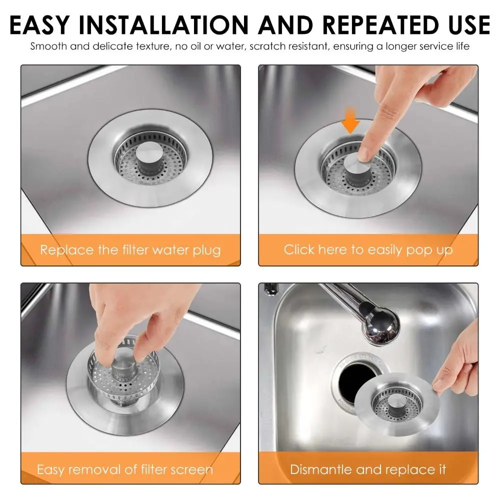 3 in 1 Kitchen Sink Drain Strainer Stainless Steel Pop-up Sink Plug Anti-Clog Food Catcher Basket sink filter kitchen sink filter sink strainer kitchen sink strainer