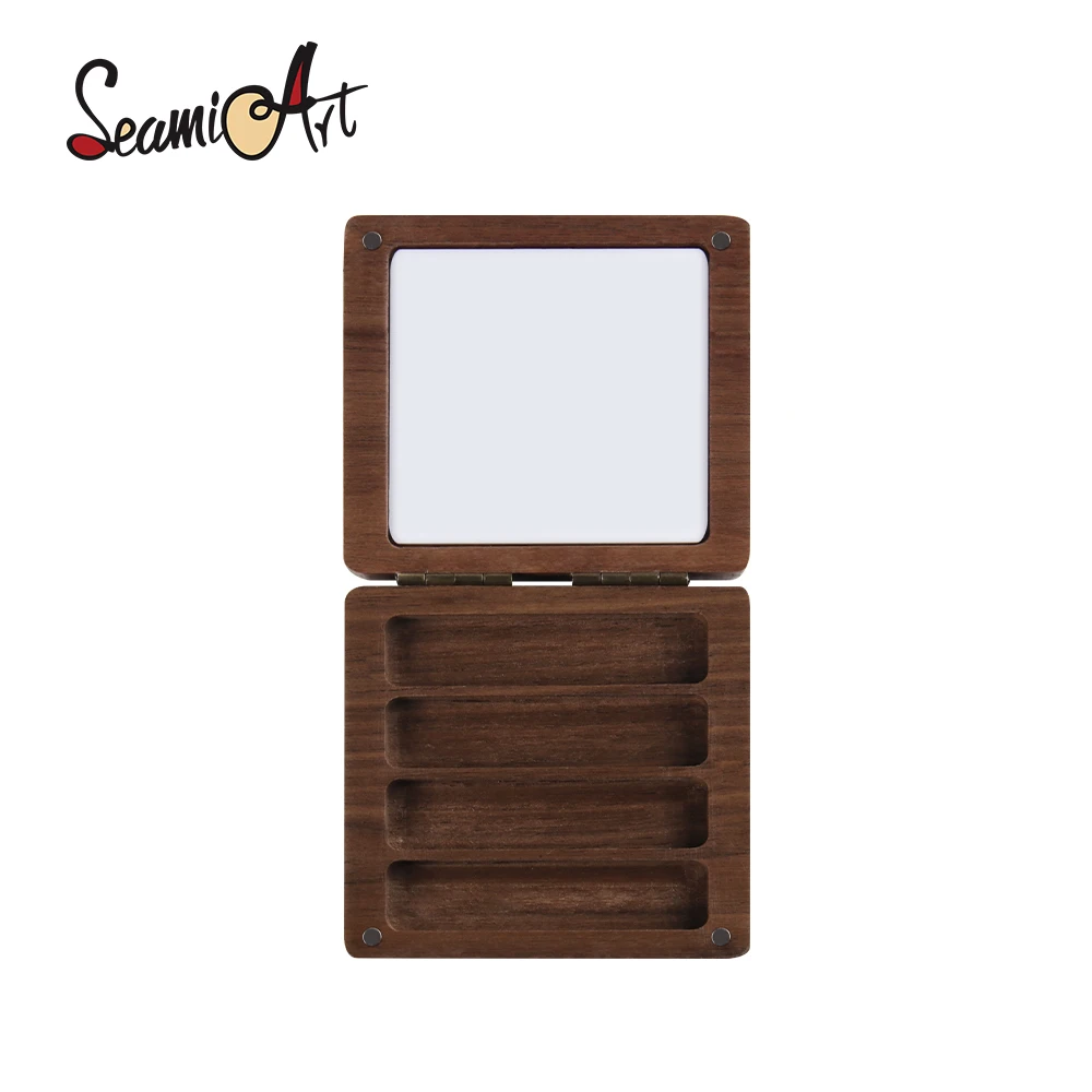 SeamiArt 1pc Black Walnut Wood Square Painting Box with Palette 0.5ml Half Pans for Watercolor Subpackage Storage Art Supplies 4