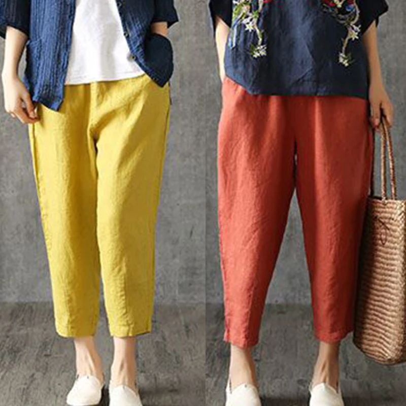 Women's Cotton and Linen Capris Pants Casual Pants Summer Loose Thin Radish Pants Harem Pants