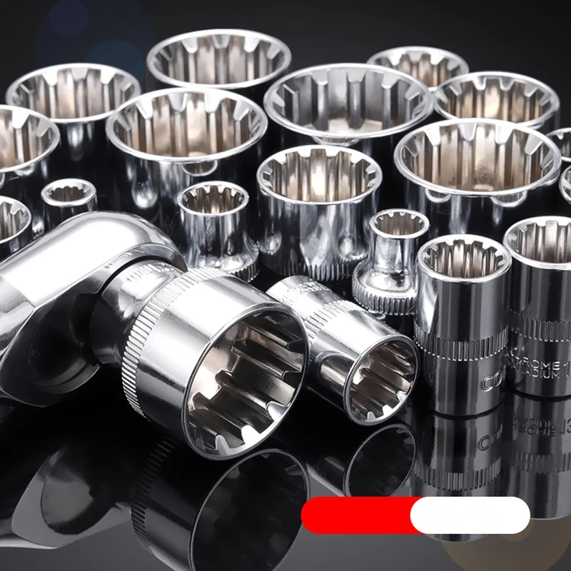 18pcs/set Short 3/8" Square drive 12 point PT metric Torx Socket Ratchet wrench adapter 12 Angles Plum Blossom Sleeve 6mm-24mm 5