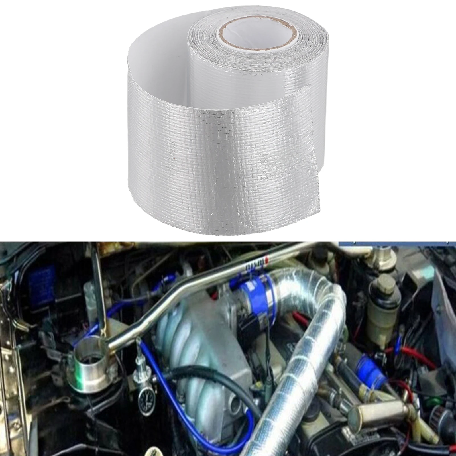 5 미터 50mm 배기 테이프 실버 유리 섬유 자동차 연료 파이프 도어 방화벽 후드 열 차폐 랩 자동차 액세서리